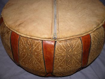 Vintage Moroccan Turkish Tan Leather Pouffe Footstool. (6)