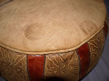 Vintage Moroccan Turkish Tan Leather Pouffe Footstool. (7)
