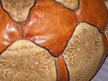 Vintage Moroccan Turkish Tan Leather Pouffe Footstool. (8)