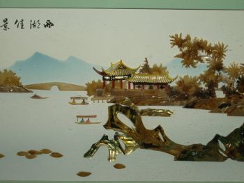 Chinese Mother of Pearl Shell 3D Picture, River Scene. (3)