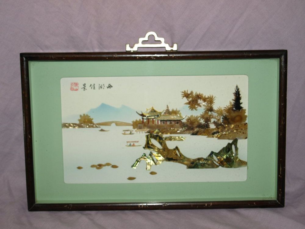 Chinese Mother of Pearl Shell 3D Picture, River Scene.