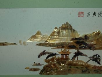 Chinese Mother of Pearl Shell 3D Picture, River &amp; Mountain Scene. (3)