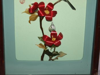 Chinese Mother of Pearl Shell 3D Picture, Bird &amp; Red Flowers. (2)