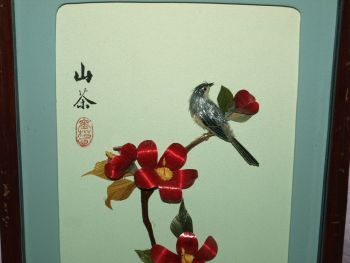 Chinese Mother of Pearl Shell 3D Picture, Bird &amp; Red Flowers. (3)