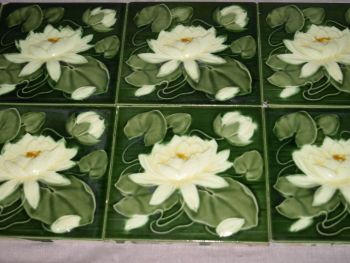 Art Nouveau Water Lily Tiles. Set of 10. (3)