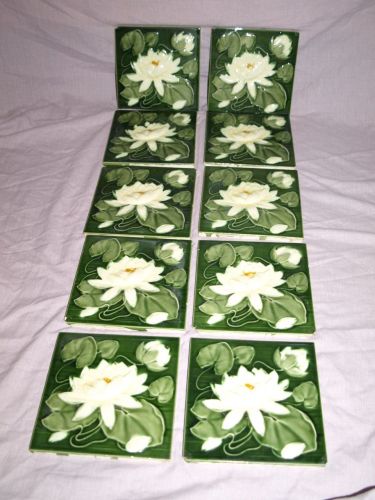 Art Nouveau Water Lily Tiles. Set of 10. (6)