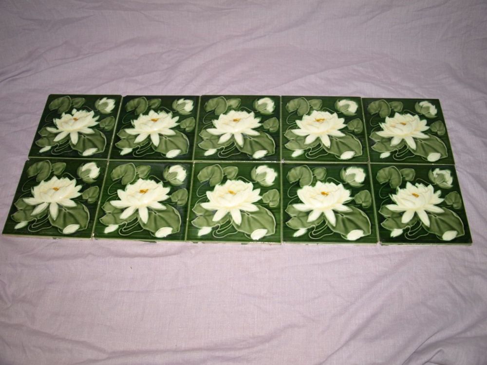 Art Nouveau Water Lily Tiles. Set of 10.