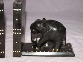 Hand Carved Wooden Elephant Bookends, Sri Lanka. (2)