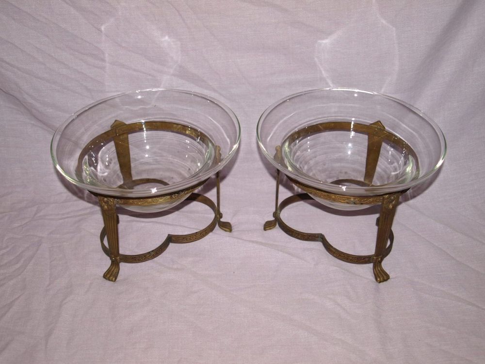 Glass Bowl with Decorative Metal Stand x 2.
