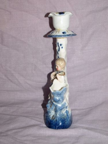 Victorian China Candlestick &amp; Match Holder. (2)