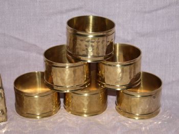 Vintage Set Of 6 Hammered Brass Boxed Napkin Rings. (2)