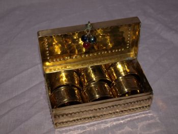 Vintage Set Of 6 Hammered Brass Boxed Napkin Rings. (4)