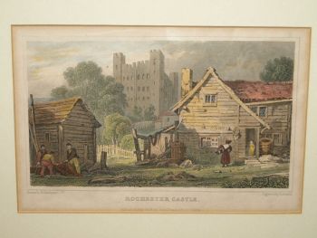 Antique Hand Tinted Engraving of Rochester Castle. (2)