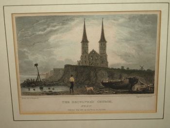 Antique Hand Tinted Engraving of The Reculver&rsquo;s Church, Kent. (2)