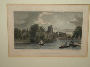 Antique Hand Tinted Engraving of View From Maidstone Bridge. (2)