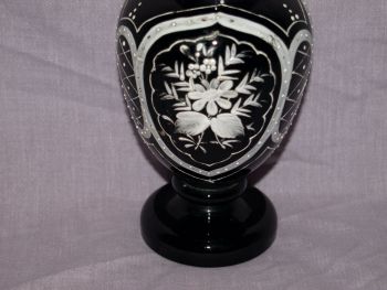 Black Glass Vase with Hand Painted Floral Decoration. (2)