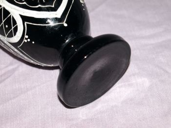 Black Glass Vase with Hand Painted Floral Decoration. (4)