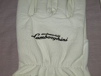 Lamborghini White Leather Work Gloves. (2)