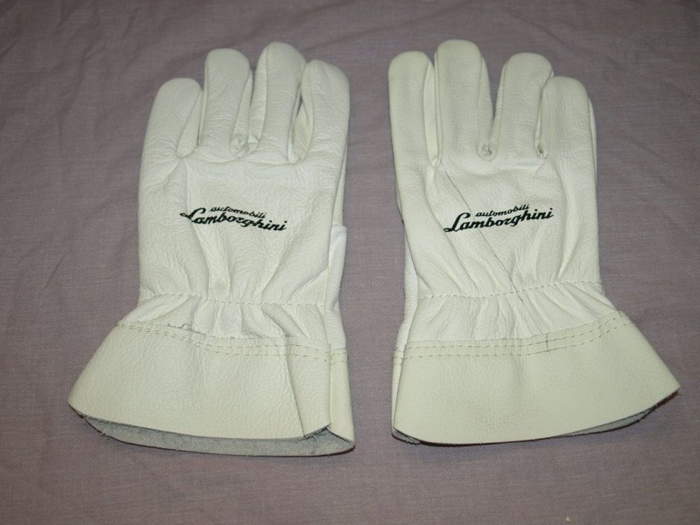 Lamborghini White Leather Work Gloves.