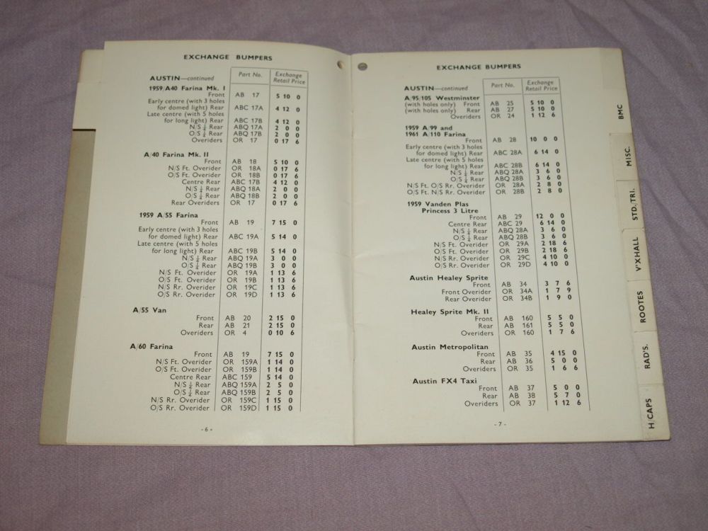 Rooks Motor Factors Price List. 1960s.