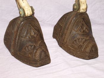 Pair of South American Antique Carved Wooden Horse Stirrups. (3)