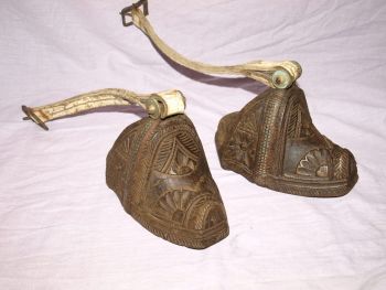 Pair of South American Antique Carved Wooden Horse Stirrups.
