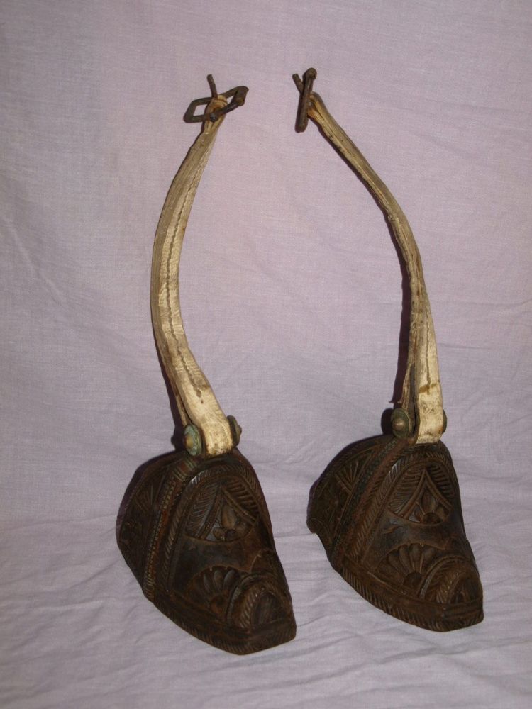 Pair of South American Antique Carved Wooden Horse Stirrups.