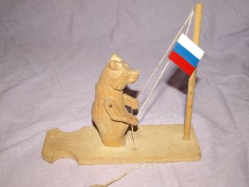 Carved Wooden Russian Bear and Flag Toy. (5)