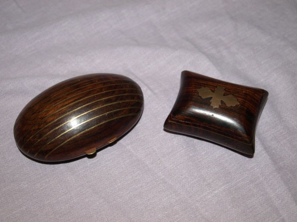 Two Handcrafted Wooden Trinket Boxes With Brass Inlay.