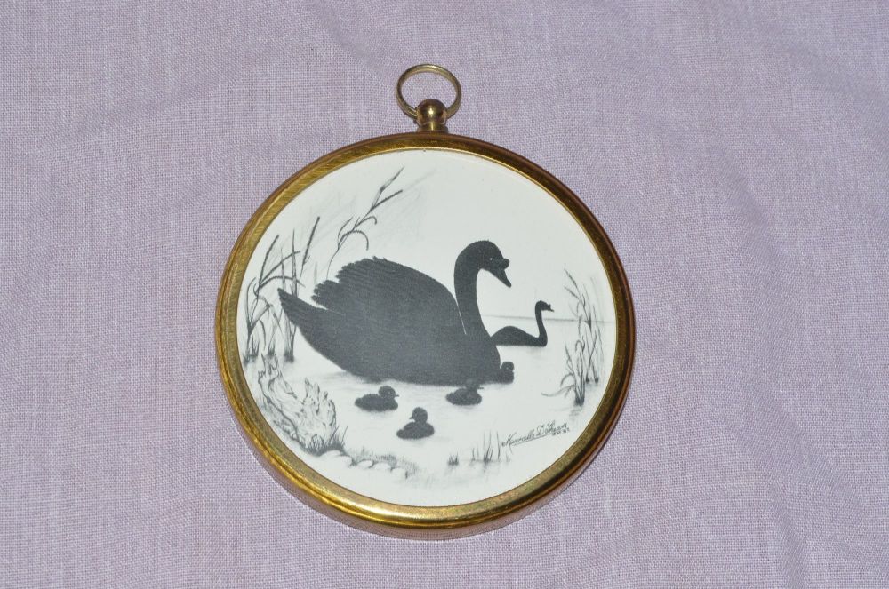 Peter Bates Swan in Silhouette by Marcelle D Shears Round Hanging Wall Pict