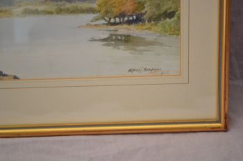 Lake and Mountain Scene Watercolour Painting by Alfred J Simpson. (4)