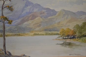 Lake and Mountain Scene Watercolour Painting by Alfred J Simpson. (6)