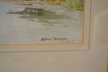 Lake and Mountain Scene Watercolour Painting by Alfred J Simpson. (7)