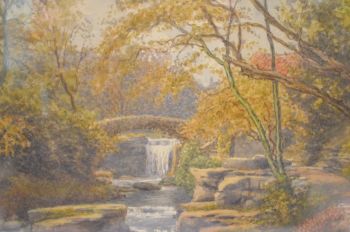 Woodland, Stream &amp; Waterfall Watercolour Painting by Leslie G Ireland. (6)