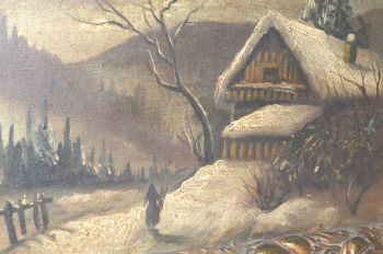 Pair of Moonlit Winter Countryside Scenes, Oil on Canvas. (4)