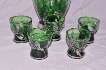 Venetian Murano Green Glass Decanter and Glasses. (2)