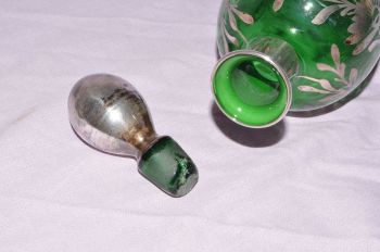 Venetian Murano Green Glass Decanter and Glasses. (6)
