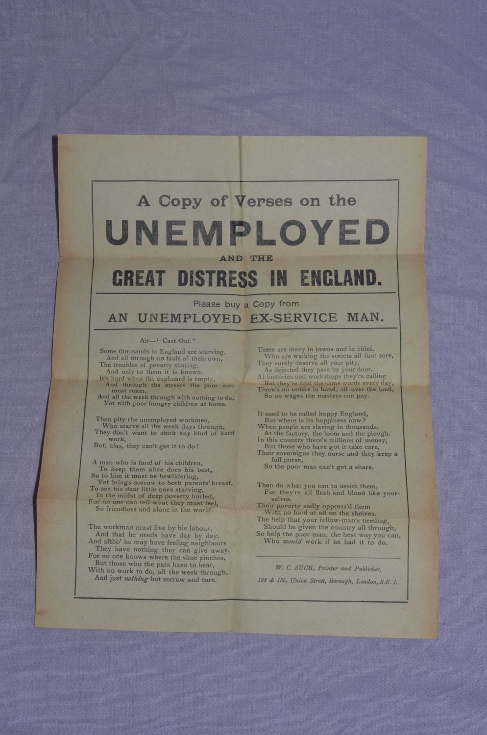 A Copy of Verses on the Unemployed and the Great Distress in England Broads