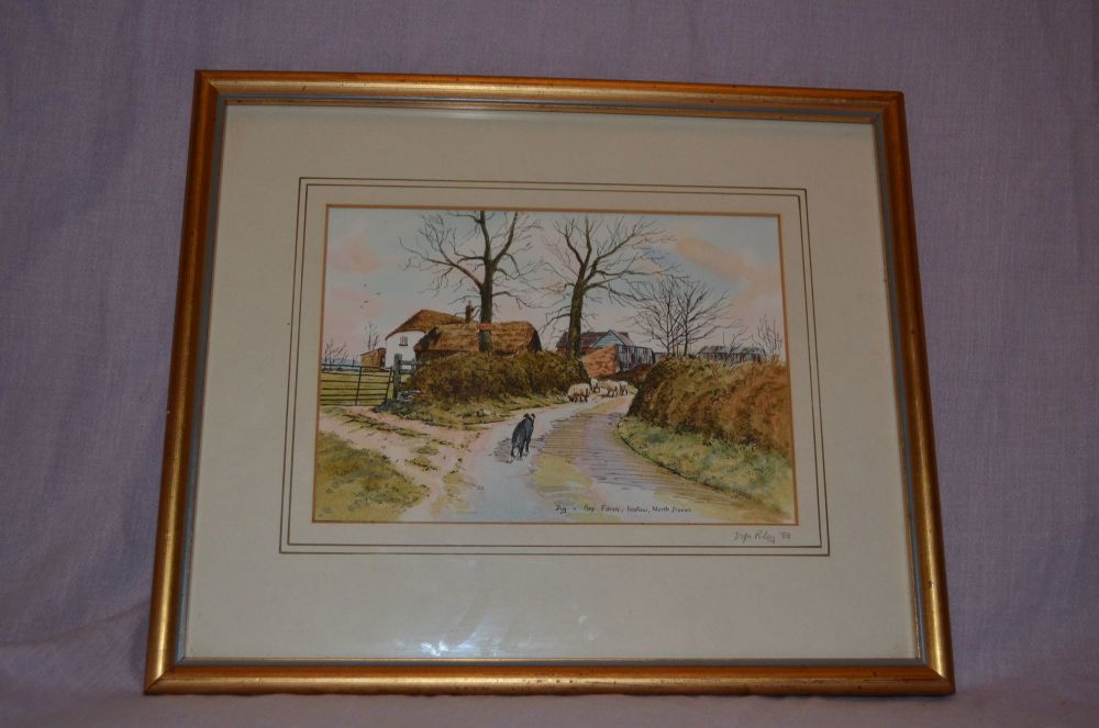 Della Riley Signed Water Colour & Ink Painting, Day-o-Peep Farm, Instow, No