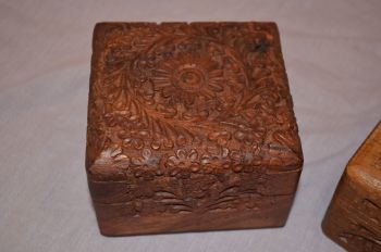 Hand Carved Hard Wood Trinket Boxes. (3)