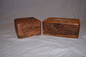 Hand Carved Hard Wood Trinket Boxes. (5)