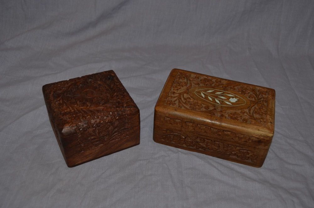 Hand Carved Hard Wood Trinket Boxes.