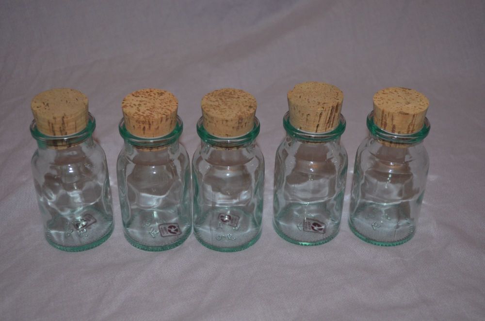 Green Glass Storage Spice Jars With Cork Stoppers x 5