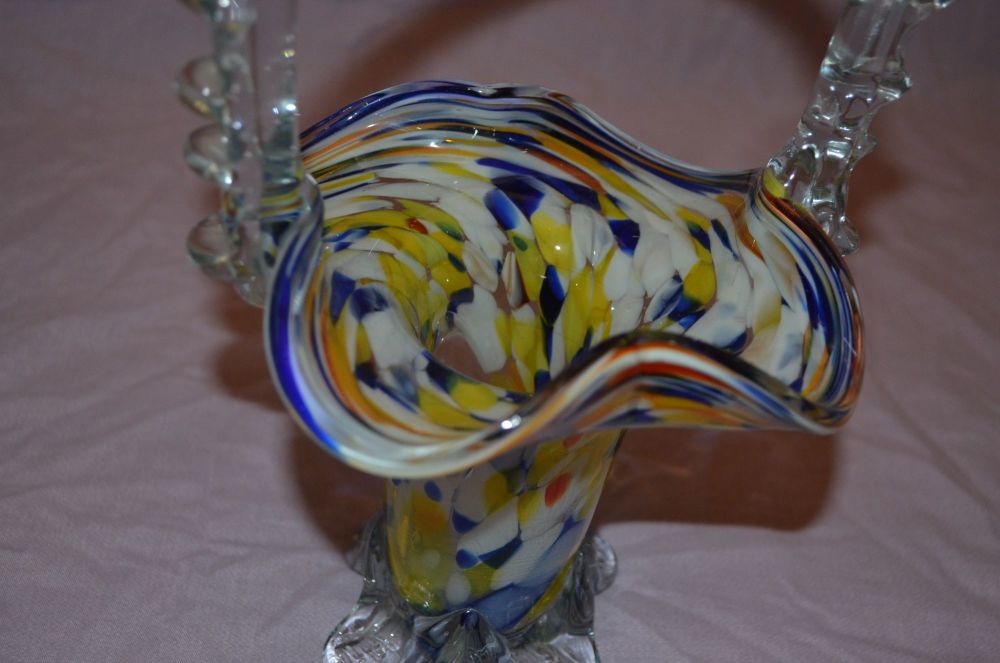 End of day glass basket vase 