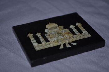 Pietra Dura Taj Mahal Plaque, Black Marble and Mother of Pearl (2)