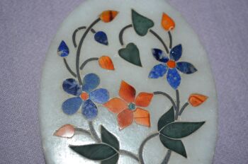 Pietra Dura Floral Plaque, White Marble and Coloured Stone (2)