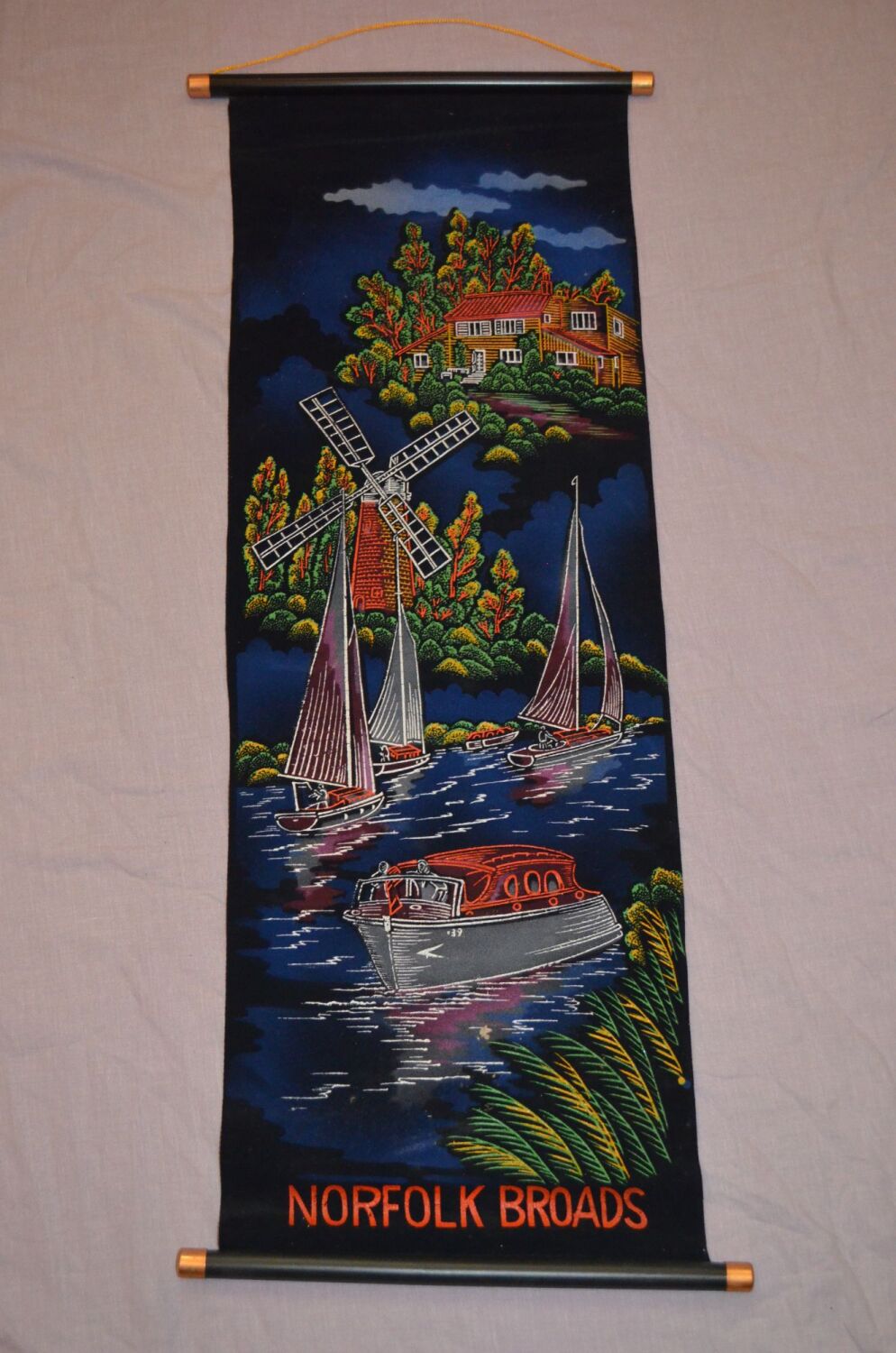 Vintage Velvet Scroll Wall Hanging Norfolk Broads