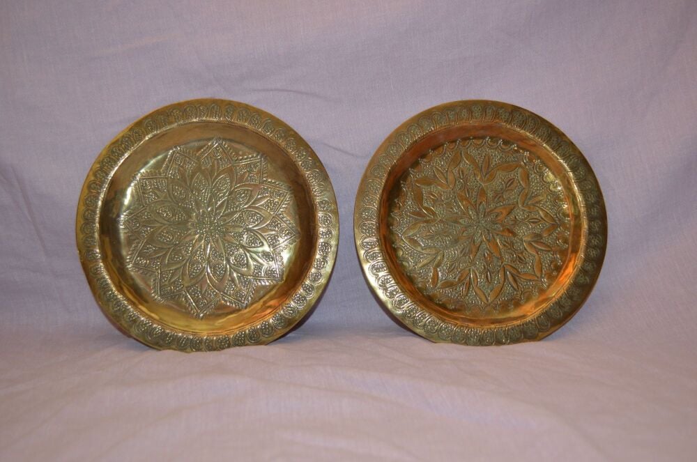 Pair of Decorative Brass Wall Plaques Plates.