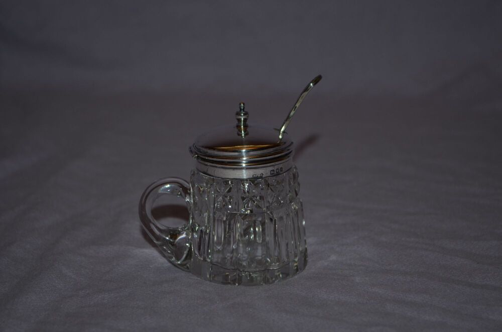 Silver and Cut Glass Mustard Pot