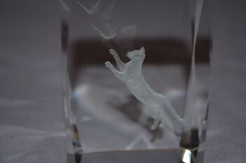 Cat &amp; Butterflies Etched Hologram Glass Paperweight (5)